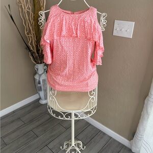 MICHAEL Michael Kors Coral Pink Cold-Shoulder Geometric Blouse